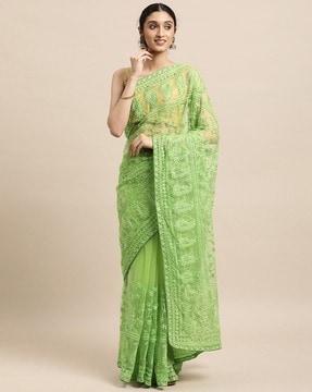 embroidered net saree with border