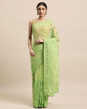 embroidered net saree with border