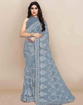 embroidered net saree