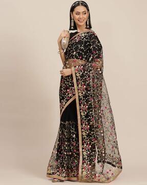 embroidered net saree