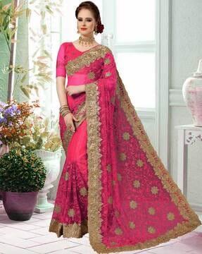 embroidered net saree