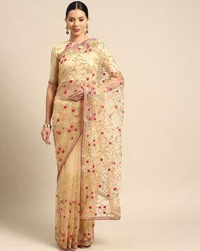 embroidered net saree