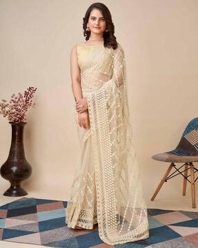 embroidered net saree