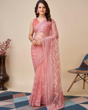 embroidered net saree