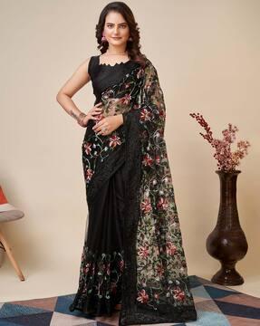 embroidered net saree