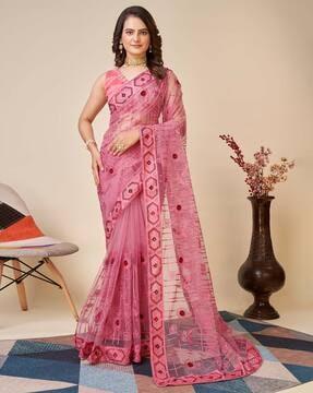 embroidered net saree