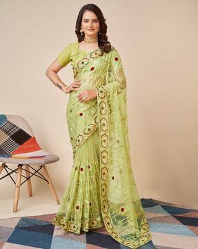 embroidered net saree