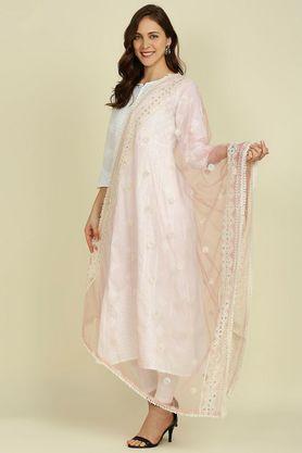 embroidered net womens festive wear dupatta - blush