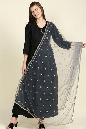 embroidered net womens festive wear dupatta - grey