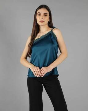 embroidered one-shoulder fitted top