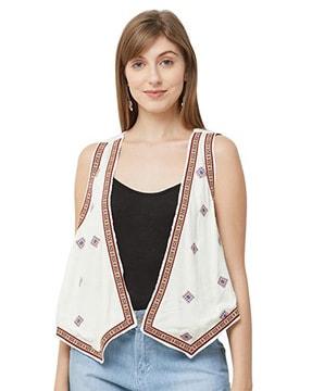 embroidered open-front crop shrug