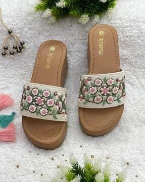 embroidered open-toe slip-on flat sandals