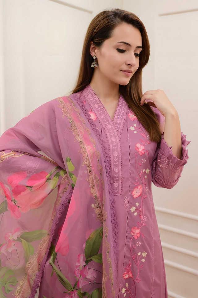 embroidered organza knitted womens kurta set