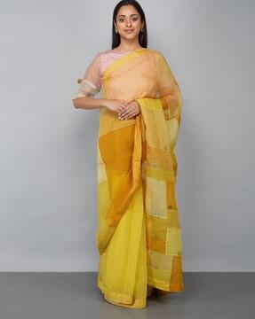 embroidered organza silk saree