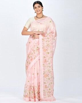 embroidered organza silk saree