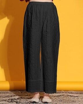 embroidered palazzo pants with elasticated waistband