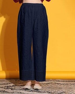 embroidered palazzo pants with elasticated waistband