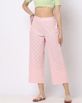 embroidered palazzo pants with semi-elasticated waist