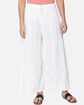 embroidered palazzos with drawstring waist