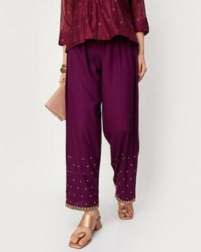 embroidered palazzos with drawstring waist