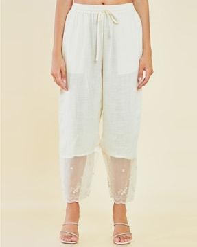 embroidered palazzos with elasticated drawstring waistband