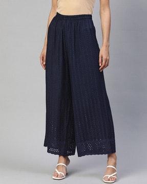 embroidered palazzos with elasticated waist