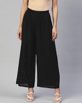 embroidered palazzos with elasticated waist