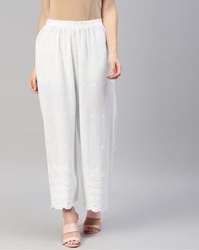 embroidered palazzos with elasticated waistband