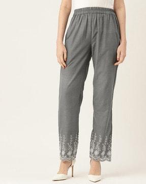 embroidered palazzos with scalloped hem