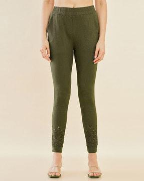 embroidered pants with elasticated waist