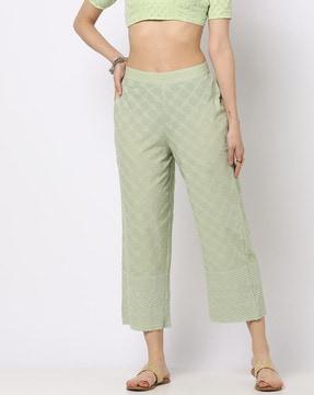 embroidered pants with semi-elasticated waist