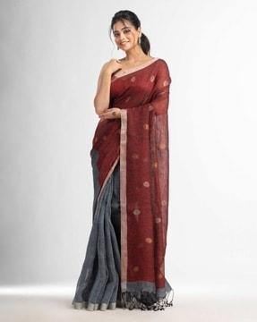 embroidered pattern saree with contrast border