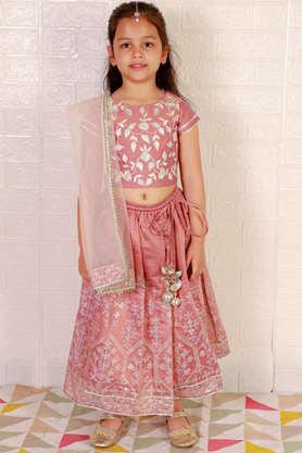embroidered polyester regular fit girls lehanga choli - pink