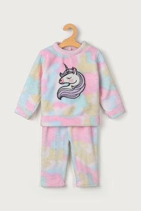 embroidered polyester regular fit infant girls night dress - multi
