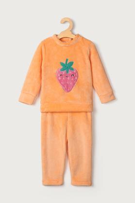 embroidered polyester regular fit infant girls night dress - orange