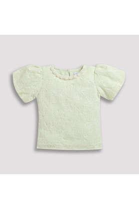 embroidered polyester round neck girls top - green