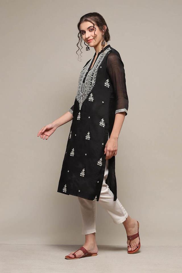 embroidered polyester straight fit womens kurta set