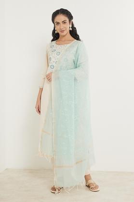 embroidered polyester women's festive wear dupatta - aqua