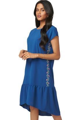 embroidered polyester womens maxi dress - blue