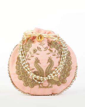 embroidered potli clutch with pearl strap