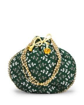 embroidered potli clutch with pearl strap