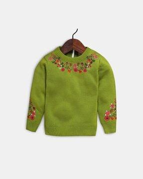 embroidered pullover with ribbed hems