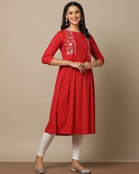 embroidered rayon dobby flared kurta