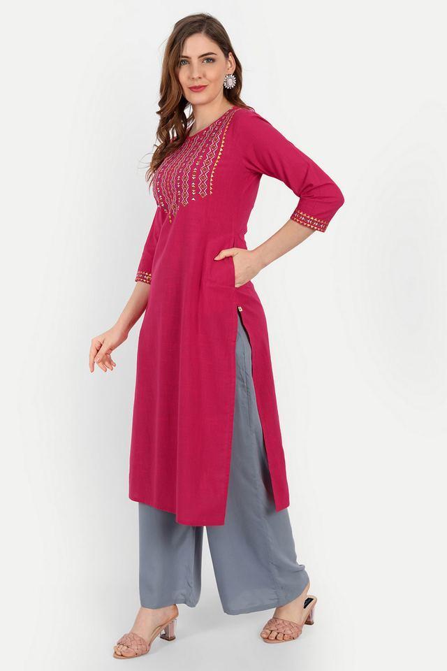 embroidered rayon round neck womens casual wear kurti