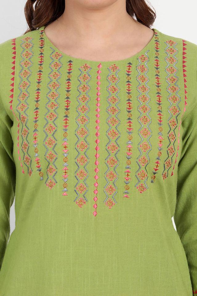 embroidered rayon round neck womens casual wear kurti