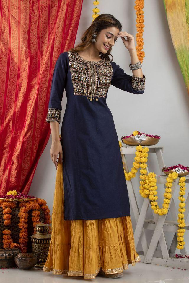 embroidered rayon round neck womens casual wear kurti