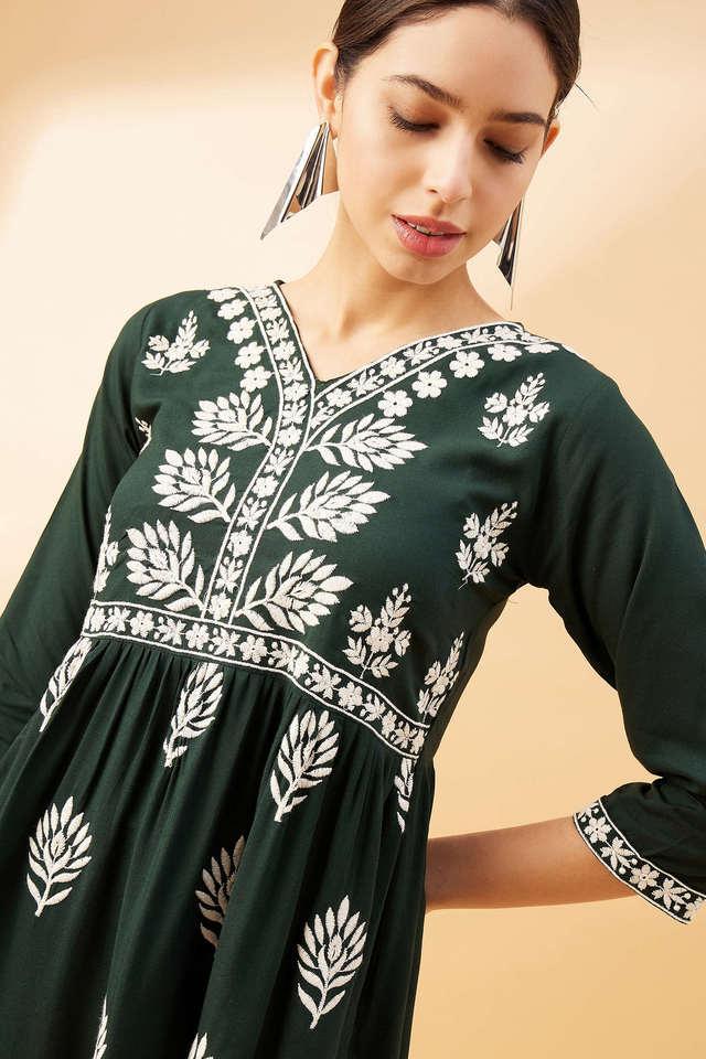 embroidered rayon round neck womens top