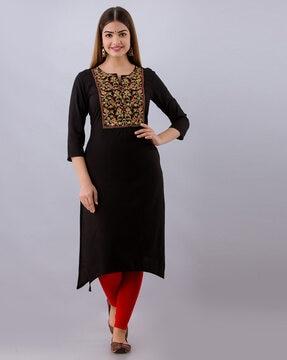 embroidered rayon straight kurta