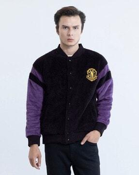 embroidered regular fit bomber jacket