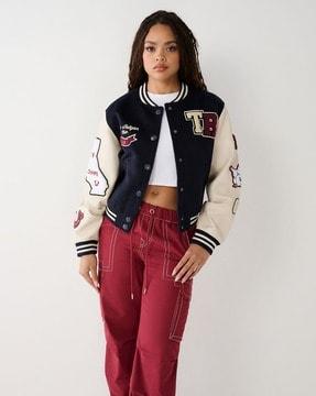 embroidered regular fit bomber jacket